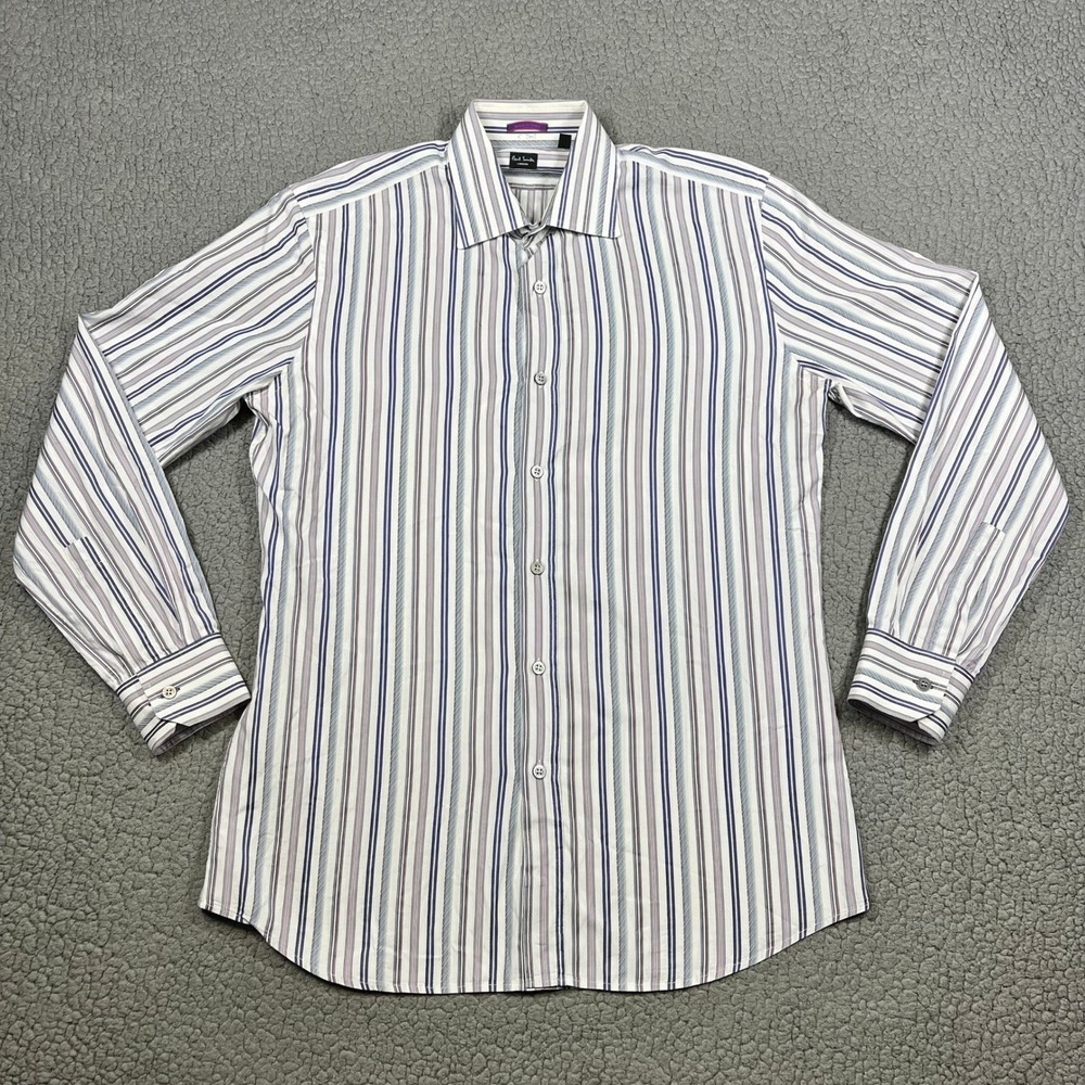 Paul Smith Button Down Men 16 Striped Long Sleeve White Luxury Designer